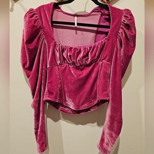 Free People Velvet Long Sleeve Corset Style Cropped Milk Maid Top Pink Size XS